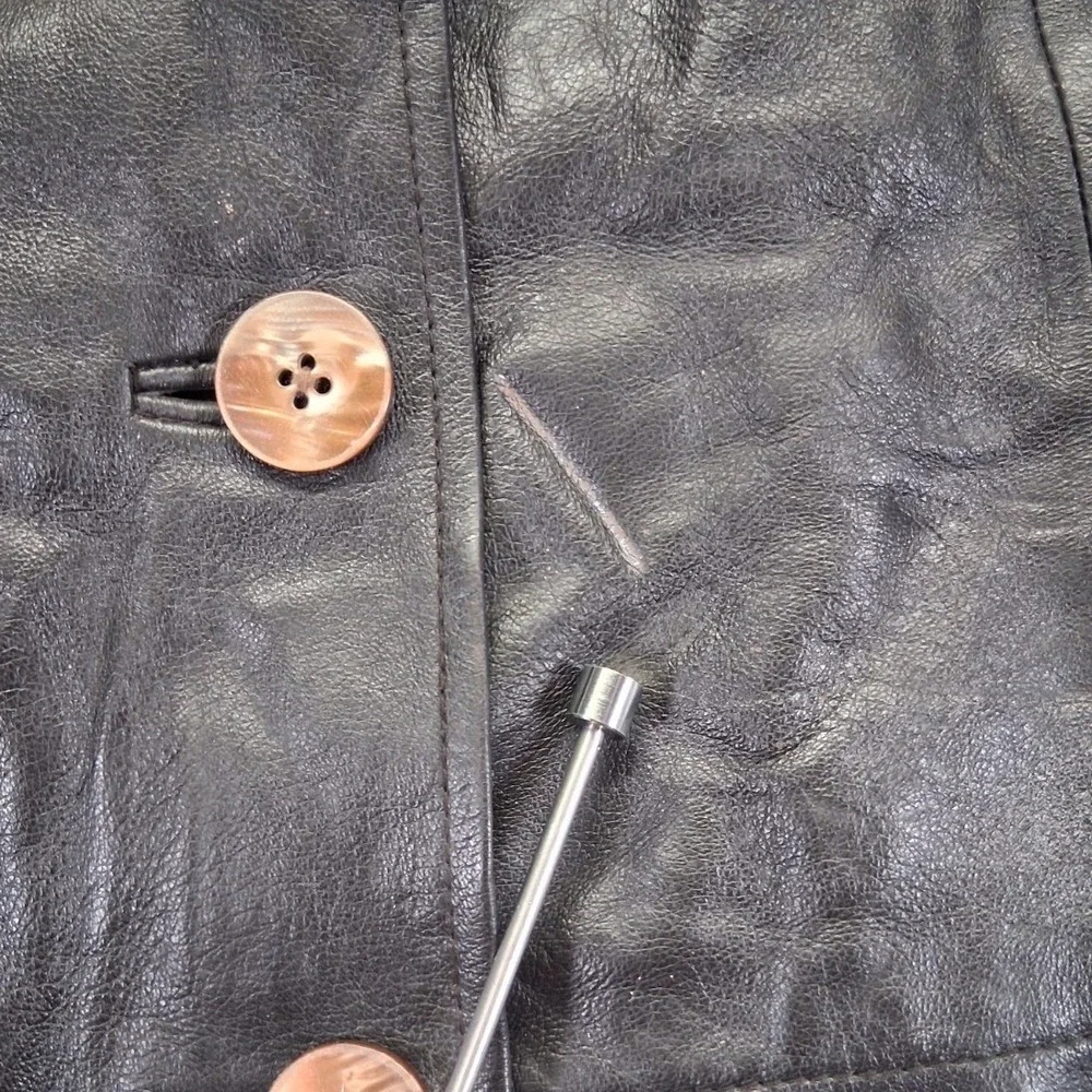 Anne Klein Women's Front 100% Leather Jacket 3/4‎ Length Button Up Size PM